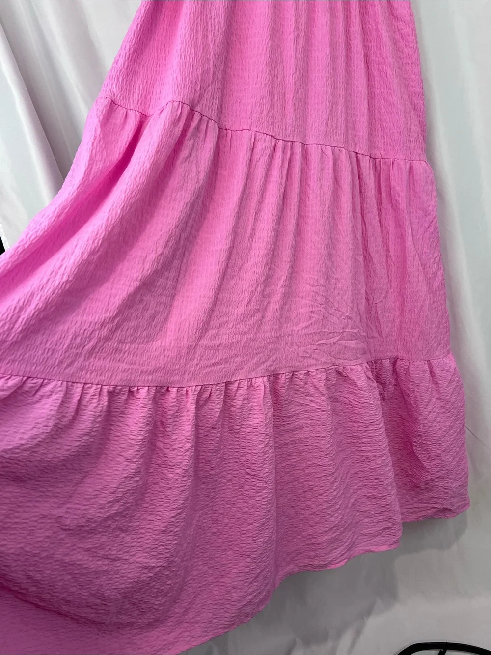 Lulu's Let the Sun Beam Pink Tie-Straps Tiered Midi Dress With Pockets - Picture 9 of 13